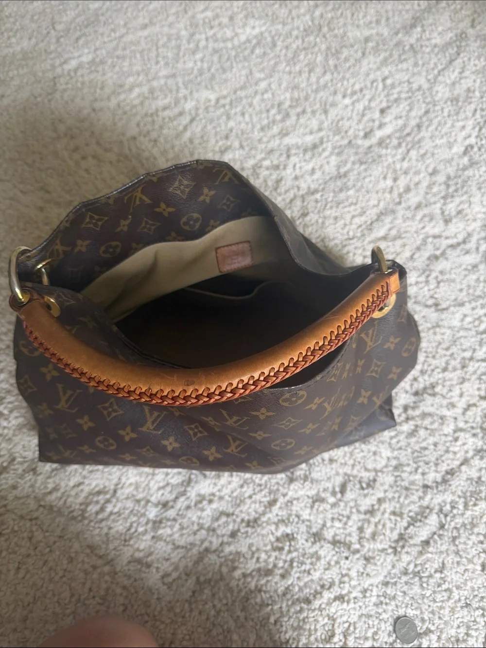 Louis Vuitton Monogram Canvas Shoulder Bag with Tan Handle